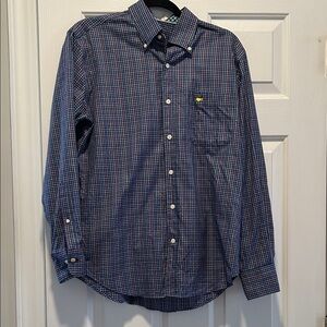 Peter Millar Navy and Red Plaid Button Down Shirt